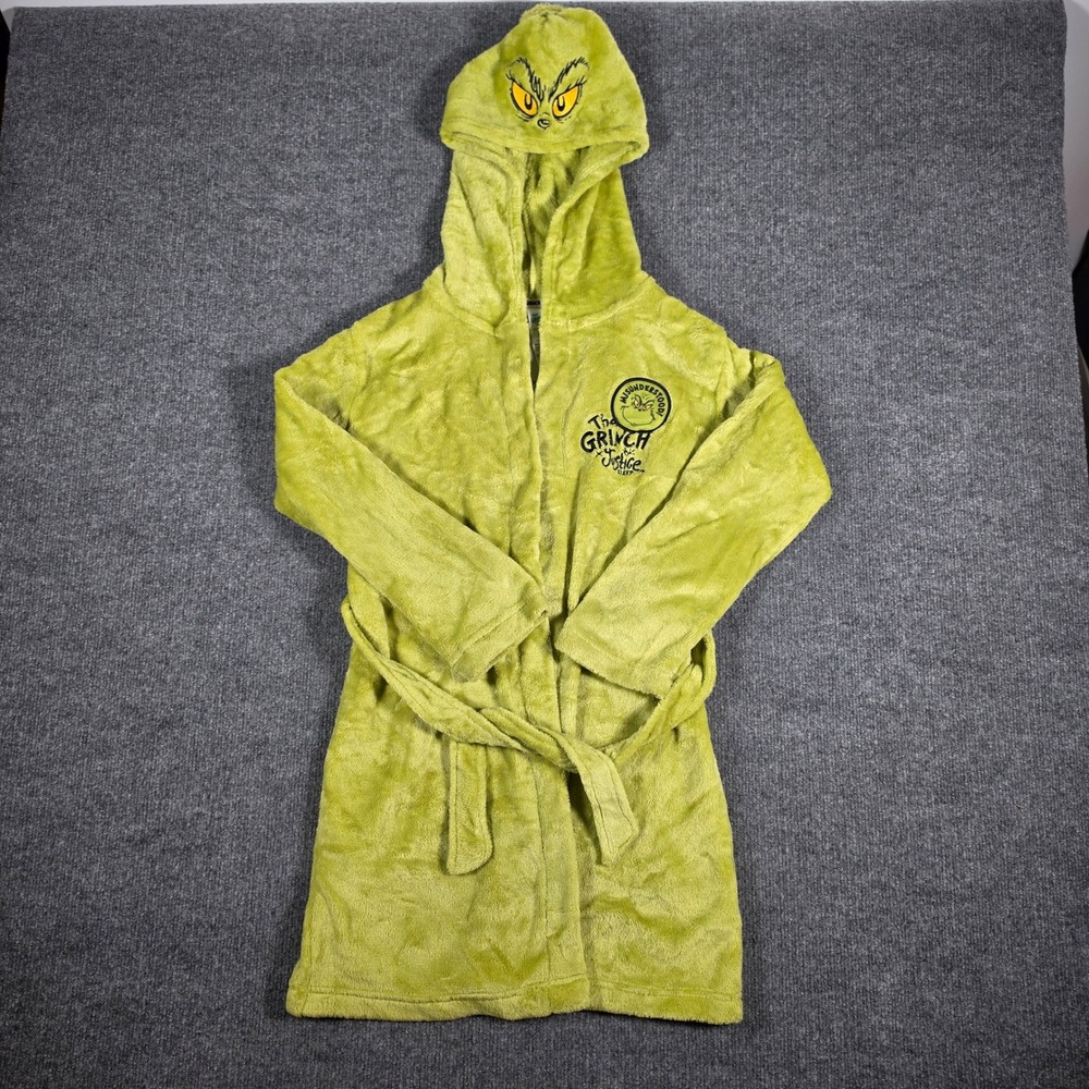 The Grinch x Justice Green Plush Hooded Robe Size M 10 Feeling Grinchy